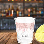 Roze gouden glinster druppels naam script elegant shot glas