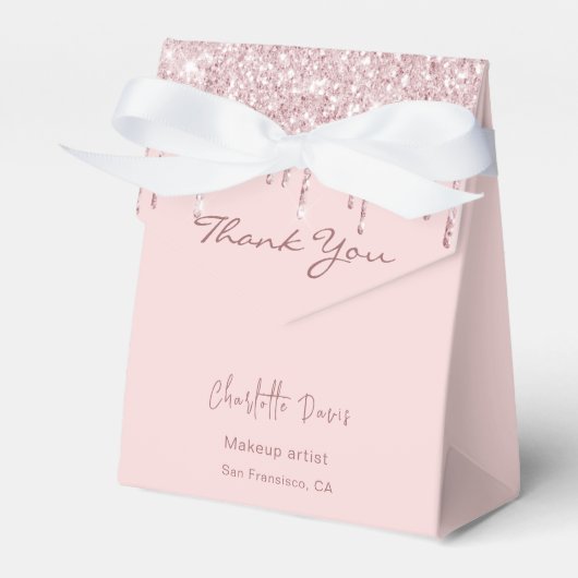 Roze gouden glinster druppels zakelijke QR-code Bedankdoosjes (Voorkant Zijde)