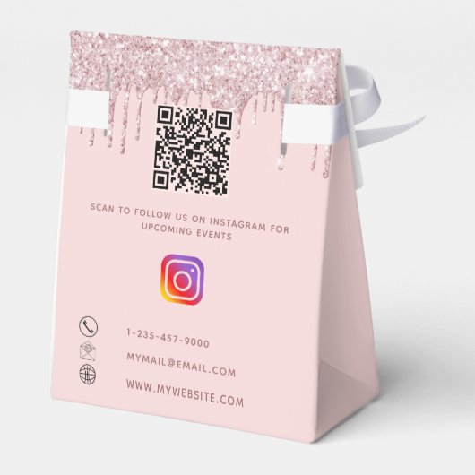 Roze gouden glinster druppels zakelijke QR-code Bedankdoosjes (Achterkant)