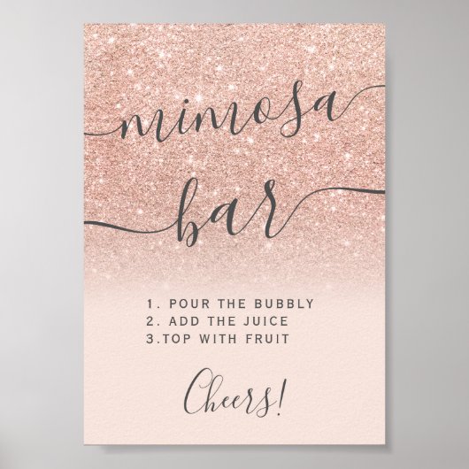 Roze gouden glinster ombre blos mimosa bar poster (Voorkant)