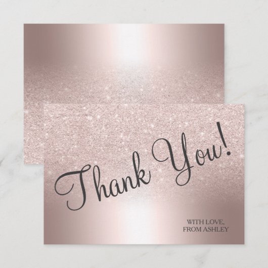 Roze gouden glinster ombre metaalfolie dank je bedankkaart (Voorkant / Achterkant)
