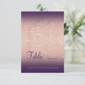 Roze gouden glinster paarse ombre zitplaats kaart (Staand voorkant)