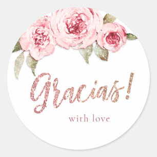 Roze gouden glinster roze bloem dank favor ronde sticker