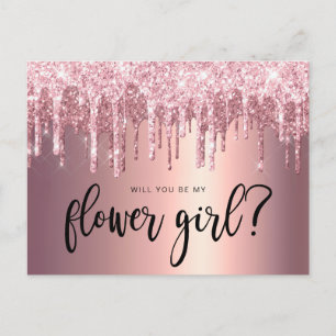 Roze gouden glinsterdruppels, word je mijn bloemen uitnodiging briefkaart