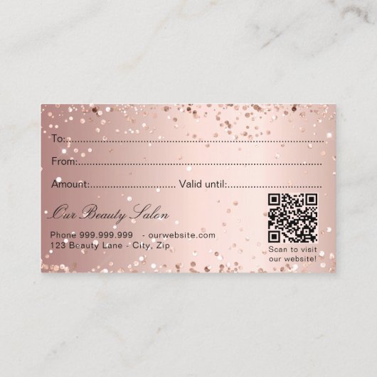Roze gouden glinsterend logo qr code cadeaubon  visitekaartje (Achterkant)