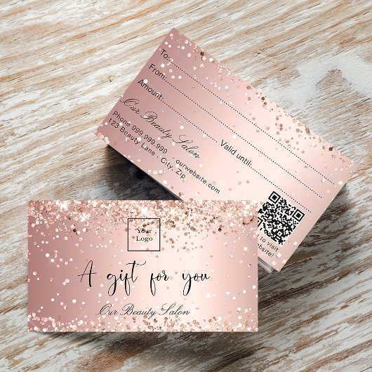 Roze gouden glinsterend logo qr code cadeaubon  visitekaartje