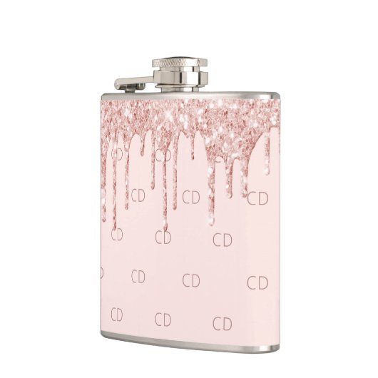 Roze gouden glinsterende blush roze monogram initi heupfles (Links)