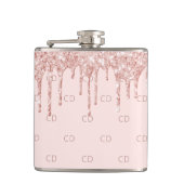 Roze gouden glinsterende blush roze monogram initi heupfles (Voorkant)