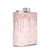 Roze gouden glinsterende blush roze monogram initi heupfles (Rechts)