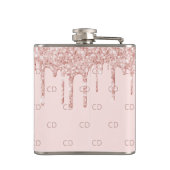 Roze gouden glinsterende blush roze monogram initi heupfles (Achterkant)