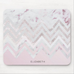 Roze gouden glinsterende chevron roze marmer monog muismat