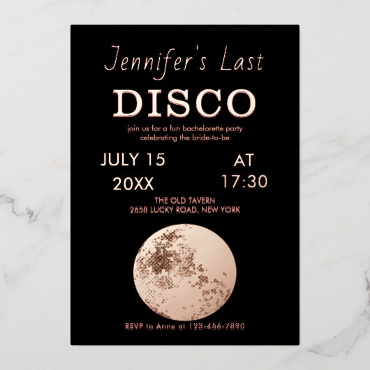 Roze gouden glinsterende discobal Bruid laatste di Folie Uitnodiging (Voorkant)