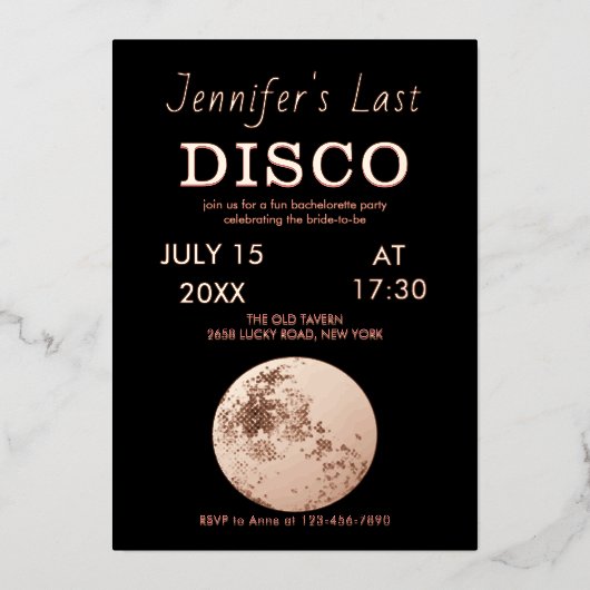 Roze gouden glinsterende discobal Bruidens laatste Folie Uitnodiging (Voorkant)