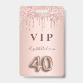 roze gouden glinsterende druppels roze glam 40e ve badge (Voorzijde)
