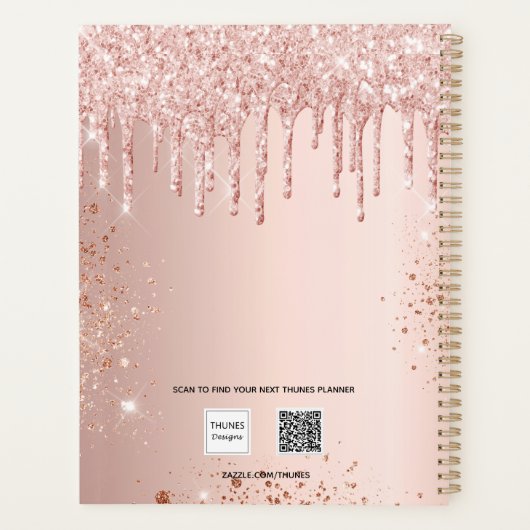 Roze gouden glinsterende druppels roze naam handte planner (Achterkant)