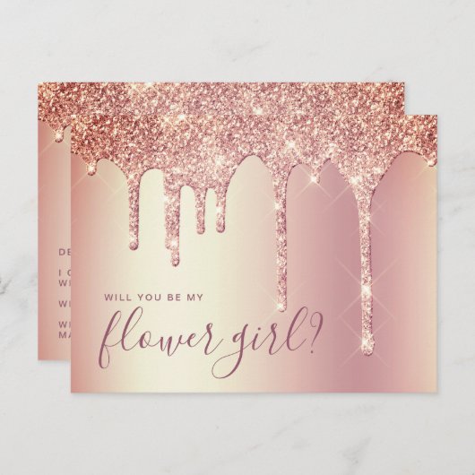 Roze gouden glinsterende druppels, wil je mijn blo uitnodiging briefkaart (Voorkant / Achterkant)