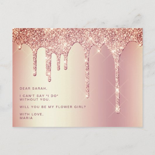 Roze gouden glinsterende druppels, wil je mijn blo uitnodiging briefkaart (Achterkant)