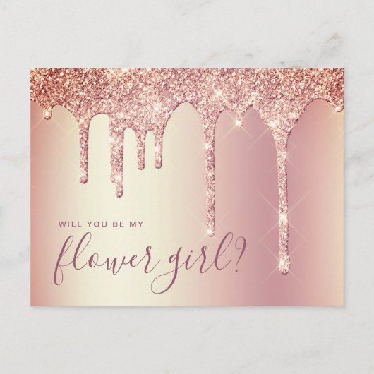Roze gouden glinsterende druppels, wil je mijn blo uitnodiging briefkaart (Voorkant)