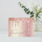 Roze gouden glinsterende druppels, wil je mijn blo uitnodiging briefkaart (Staand voorkant)