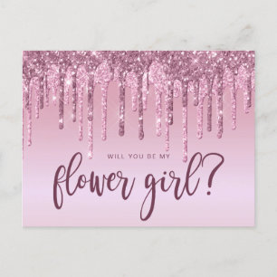 Roze gouden glinsterende druppels, wil je mijn blo uitnodiging briefkaart
