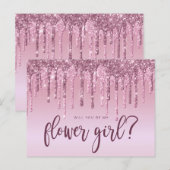 Roze gouden glinsterende druppels, wil je mijn blo uitnodiging briefkaart (Voorkant / Achterkant)