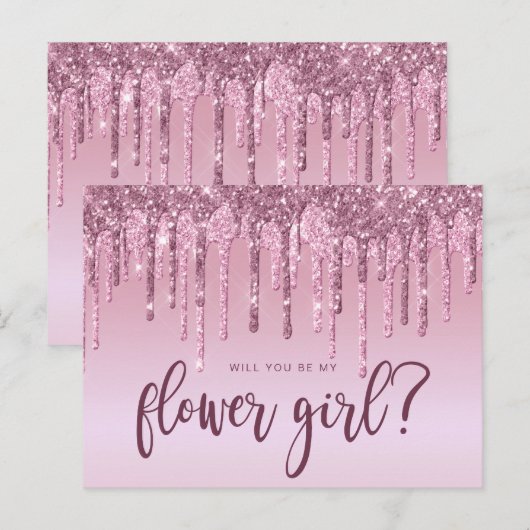 Roze gouden glinsterende druppels, wil je mijn blo uitnodiging briefkaart (Voorkant / Achterkant)