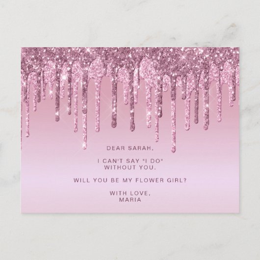 Roze gouden glinsterende druppels, wil je mijn blo uitnodiging briefkaart (Achterkant)