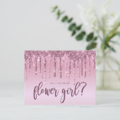 Roze gouden glinsterende druppels, wil je mijn blo uitnodiging briefkaart (Staand voorkant)