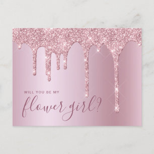 Roze gouden glinsterende druppels, wil je mijn blo uitnodiging briefkaart