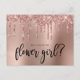 Roze gouden glinsterende druppels, wil je mijn blo uitnodiging briefkaart