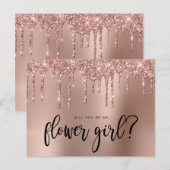 Roze gouden glinsterende druppels wil je mijn bloe uitnodiging briefkaart (Voorkant / Achterkant)