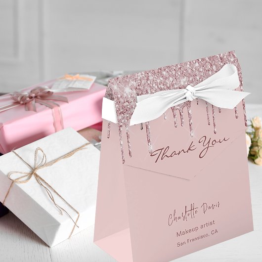 Roze gouden glinsterende druppels zakelijke QR-cod Bedankdoosjes