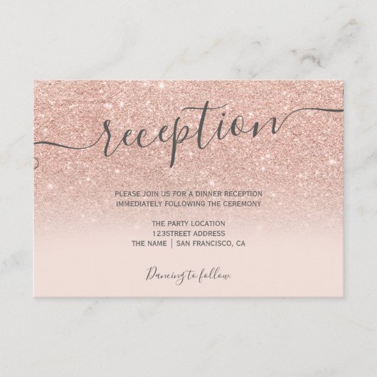 Roze gouden glinsterende ombre blush script recept informatiekaartje (Voorkant)
