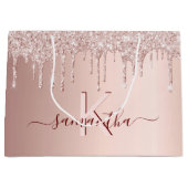 Roze gouden glinsterende roze monogram voor bruids groot cadeauzakje (Voorkant)