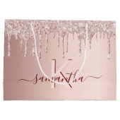 Roze gouden glinsterende roze monogram voor bruids groot cadeauzakje (Achterkant)