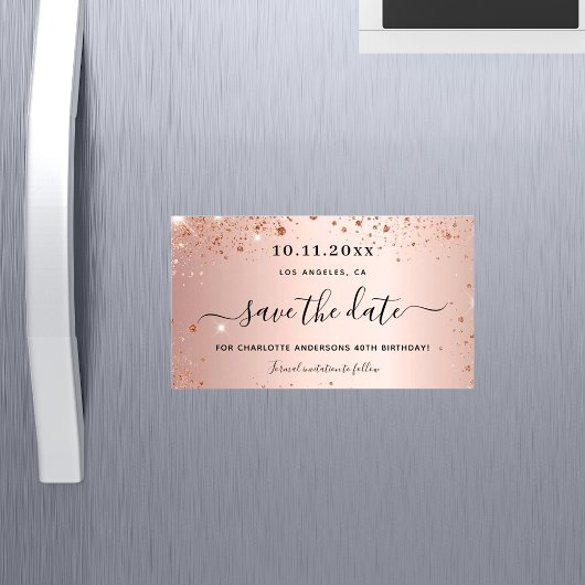 Roze gouden glinsterende 'save the date' magneet v