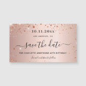 Roze gouden glinsterende 'save the date' magneet v (Voorkant)