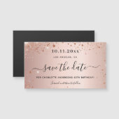 Roze gouden glinsterende 'save the date' magneet v (Voorkant / Achterkant)