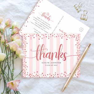 Roze gouden glinsterende script chic afstudeer bed briefkaart