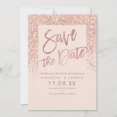 Roze gouden glinsterende script roze save the date (Voorkant)