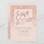 Roze gouden glinsterende script roze save the date (Voorkant / Achterkant)