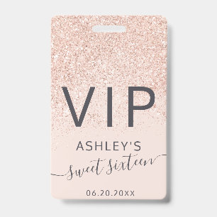 Roze gouden glinsterende typografie blush Sweet 16 Badge