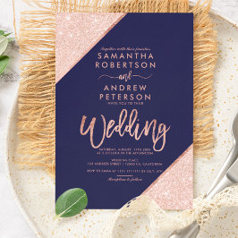 Roze gouden glinsterende typografie marineblauwe t kaart