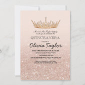 Roze gouden glitter 15e verjaardagsfeestje kaart (Voorkant)