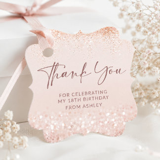 Roze Gouden Glitter 18e Verjaardag Fancy Vierkante Bedankjes Labels