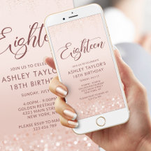Roze Gouden Glitter 18e Verjaardag Mobiele Uitnodi