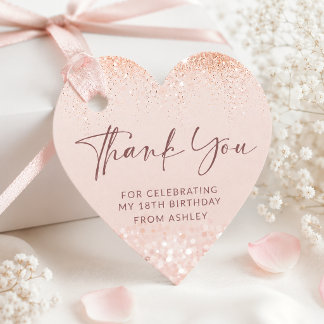 Roze Gouden Glitter 18e Verjaardagsfeest Hart Labe Bedankjes Labels