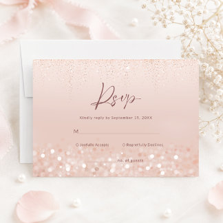 Roze Gouden Glitter 18e Verjaardagsfeest RSVP Kaar Kaartje