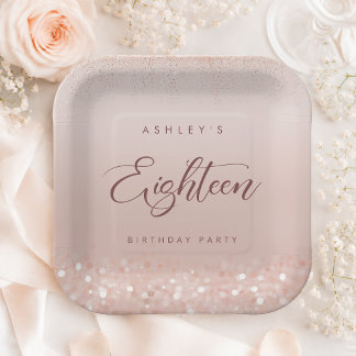 Roze Gouden Glitter 18e Verjaardagsfeest Vierkant Papieren Bordje