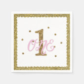 Roze & Gouden Glitter 1 1 1e Verjaardagsfeest Servet (Voorkant)